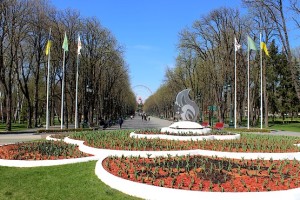 Белка у центрального входа в парк