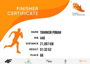 Сертификат финишера Kharkiv Half Marathon 2019